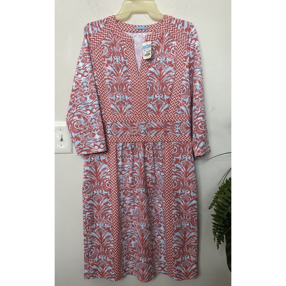 NWT J. McLaughlin Light Blue Coral Damask Swirl Sheath Catalina Cloth Dress Sz L